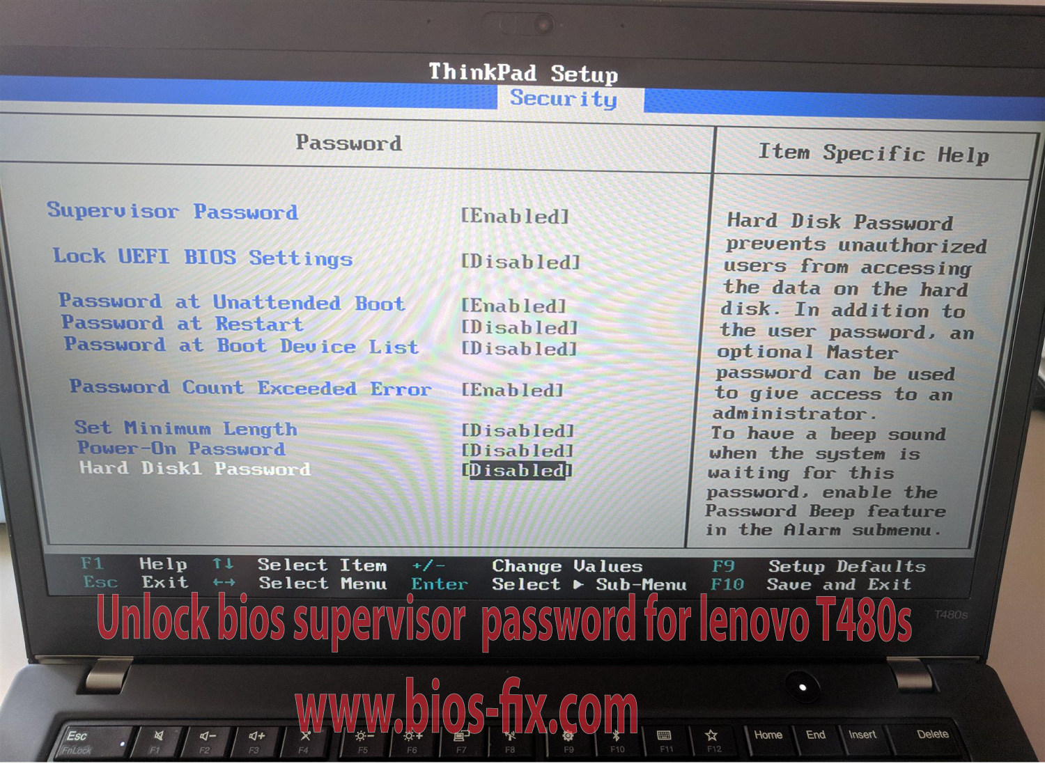 thinkpad bios key password reset